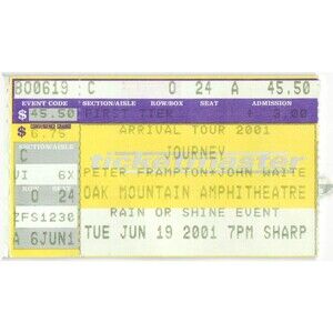 Vintage 2001 Journey Peter Frampton John Waite Concert Ticket Stub Pelham AL